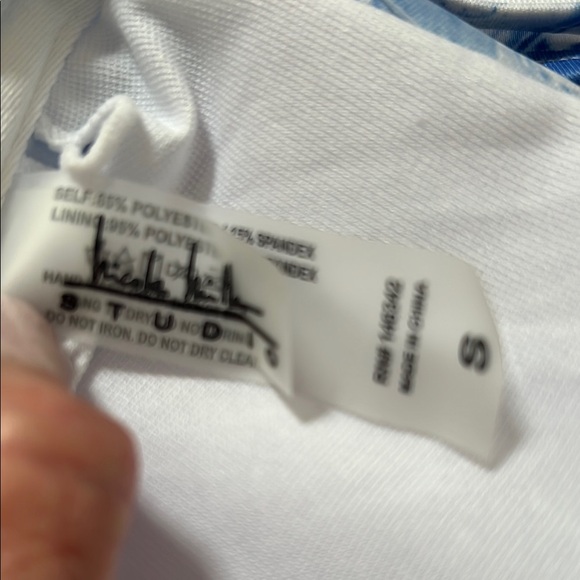 Nicole Miller Studio Swim:Blue and White Patterned Swimsuit - Picture 2 of 6